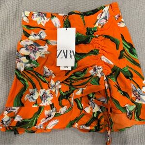 Zara Orange Floral Mini Skirt - XS - NWT